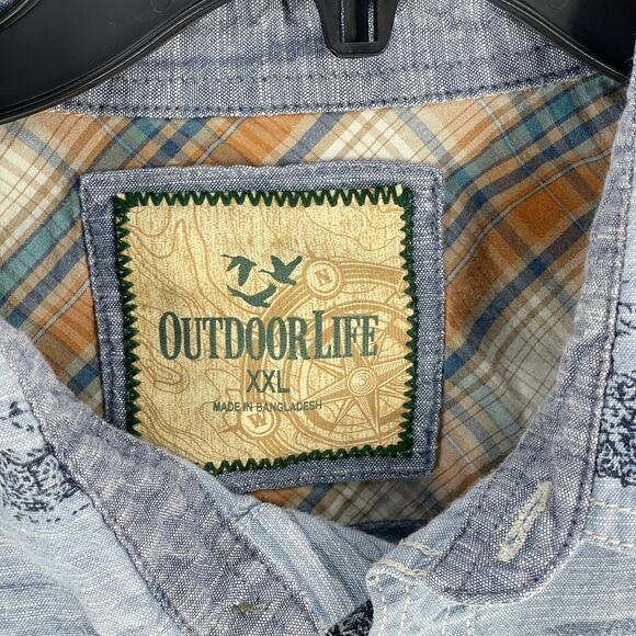 Outdoor Life Button Up Shirt Mens XL Blue Trees Forest Short Sleeve 100% Cotton - Picture 3 of 7